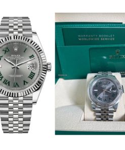 Rolex Datejust 41 18k White Gold & Steel Grey Slate Wimbledon Green Roman