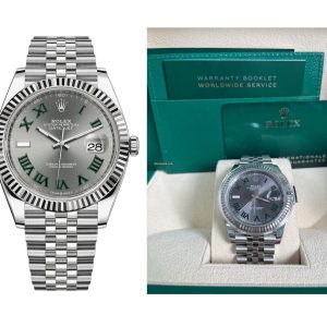 Rolex Datejust 41 18k White Gold & Steel Grey Slate Wimbledon Green Roman