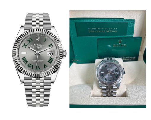 Rolex Datejust 41 18k White Gold & Steel Grey Slate Wimbledon Green Roman