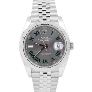 Rolex Datejust 41 41mm WIMBLEDON Fluted Rhodium JUBILEE Steel Watch 126334
