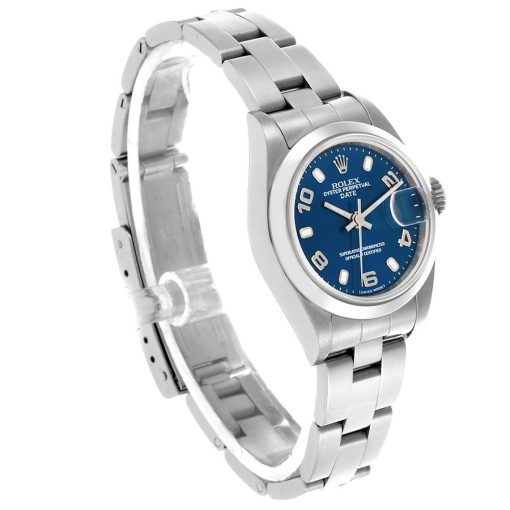 Rolex Date 26 Blue Arabic Dial Smooth Bezel Steel Ladies Watch 79160