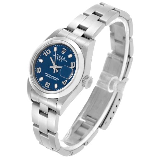 Rolex Date 26 Blue Arabic Dial Smooth Bezel Steel Ladies Watch 79160