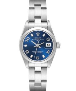 Rolex Date 26 Blue Arabic Dial Smooth Bezel Steel Ladies Watch 79160