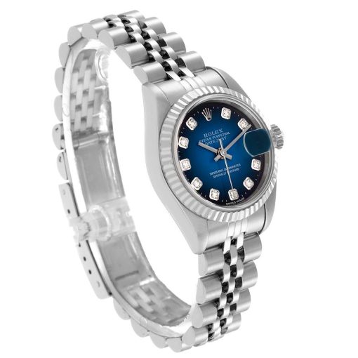Rolex Datejust Steel White Gold Blue Vignette Diamond Dial Ladies Watch 69174