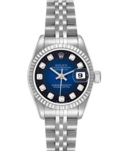 Rolex Datejust Steel White Gold Blue Vignette Diamond Dial Ladies Watch 69174