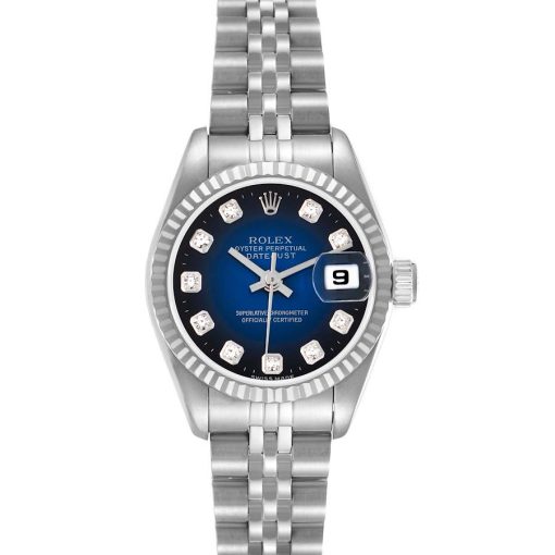 Rolex Datejust Steel White Gold Blue Vignette Diamond Dial Ladies Watch 69174