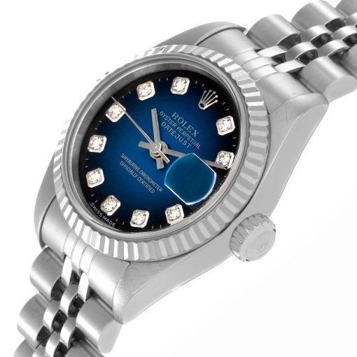 Rolex Datejust Steel White Gold Blue Vignette Diamond Dial Ladies Watch 69174