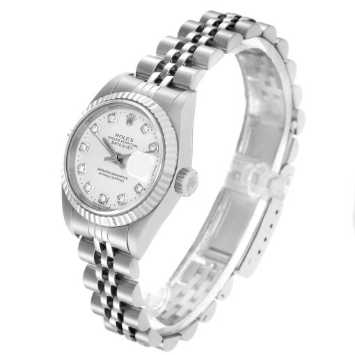 Rolex Datejust Steel White Gold Diamond Dial Ladies Watch 79174 Box Papers
