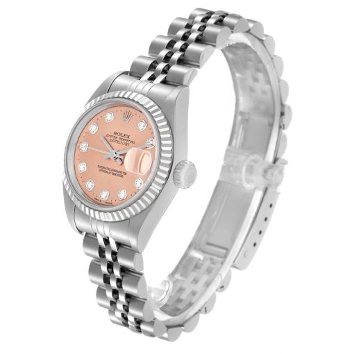 Rolex Datejust Steel White Gold Salmon Diamond Ladies Watch 79174
