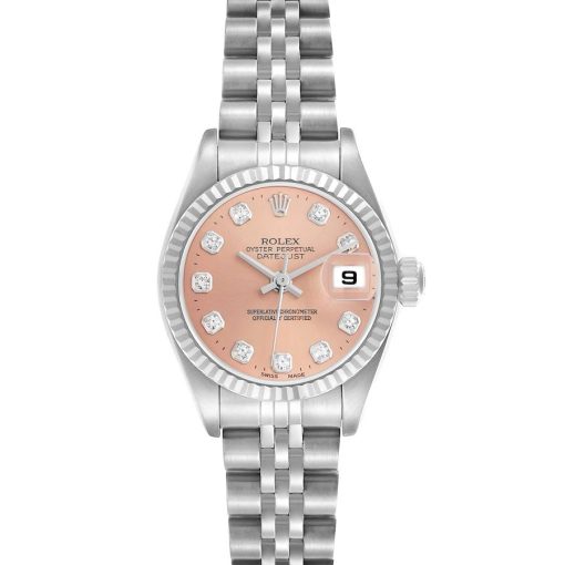 Rolex Datejust Steel White Gold Salmon Diamond Ladies Watch 79174