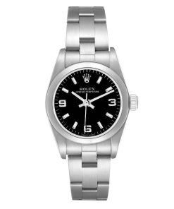 Rolex Oyster Perpetual Black Dial Smooth Bezel Steel Ladies Watch 76080