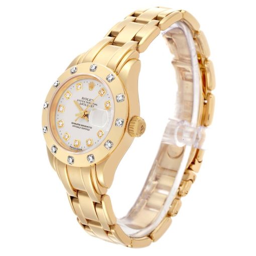 Rolex Pearlmaster Yellow Gold Silver Diamond Ladies Watch 69318