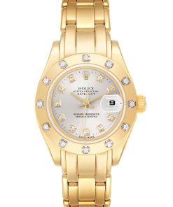 Rolex Pearlmaster Yellow Gold Silver Diamond Ladies Watch 69318