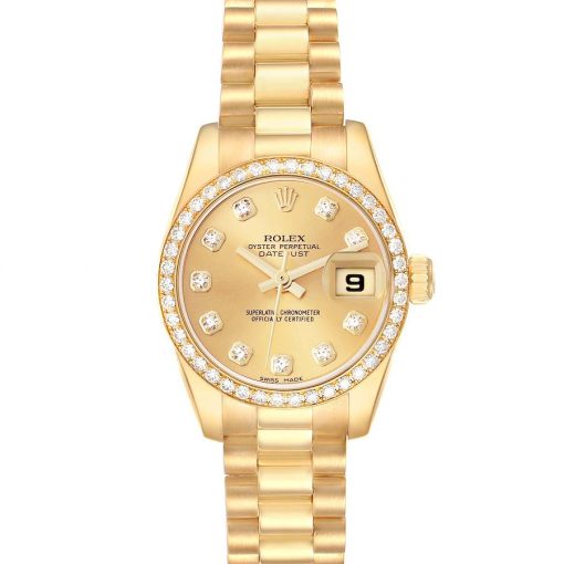 Rolex Datejust President Yellow Gold Diamond Ladies Watch 179138